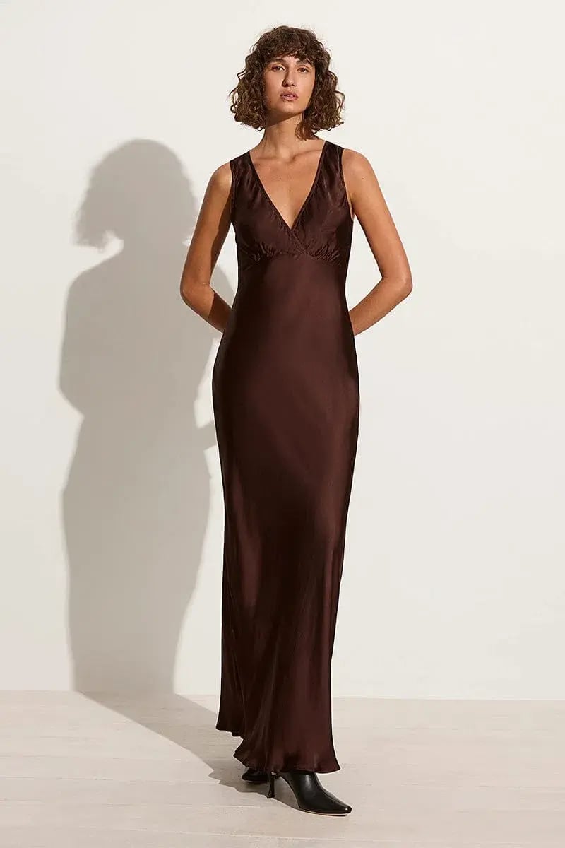 Faithfull the Brand Barossa Maxi Dress Dark Truffle Size 8 photo 2