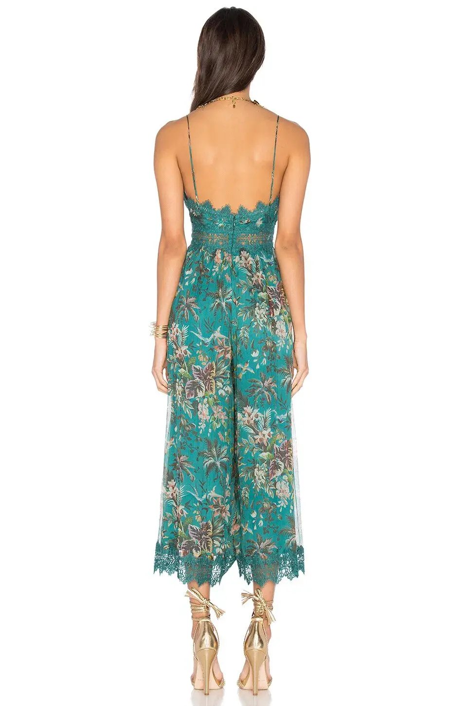 Zimmermann Silk Tropicale Crinkle Jumpsuit Teal Floral Green Size 0 / AU 8 photo 2