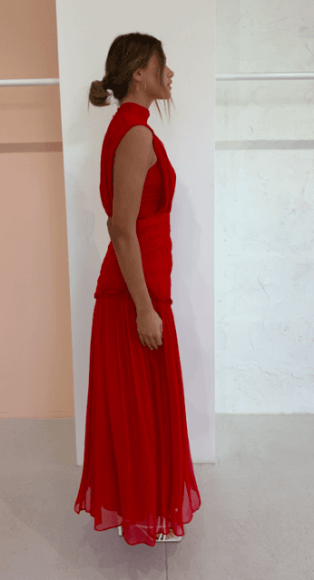 Shona Joy Clemence High Neck Midi Dress Red Size 12 photo 2