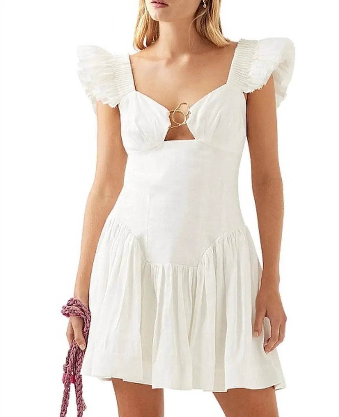 Aje Simone Frill Sleeve Mini Dress Ivory Size 16 photo 2