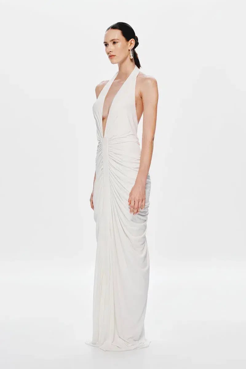 Misha Collection The Venus Gathered Cupro Maxi Dress Ivory Size 6 photo 2