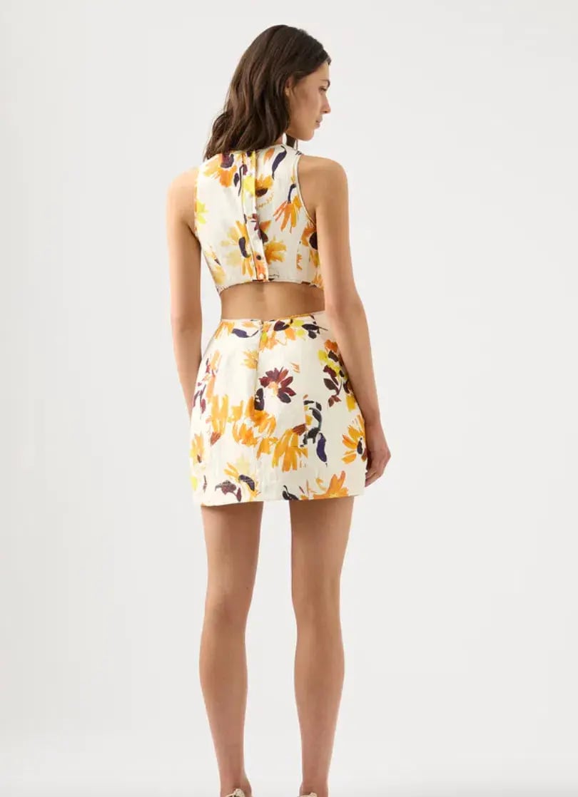 Aje Tulip Cut Out Mini Dress Pressed Sunflowers Size 8 photo 3