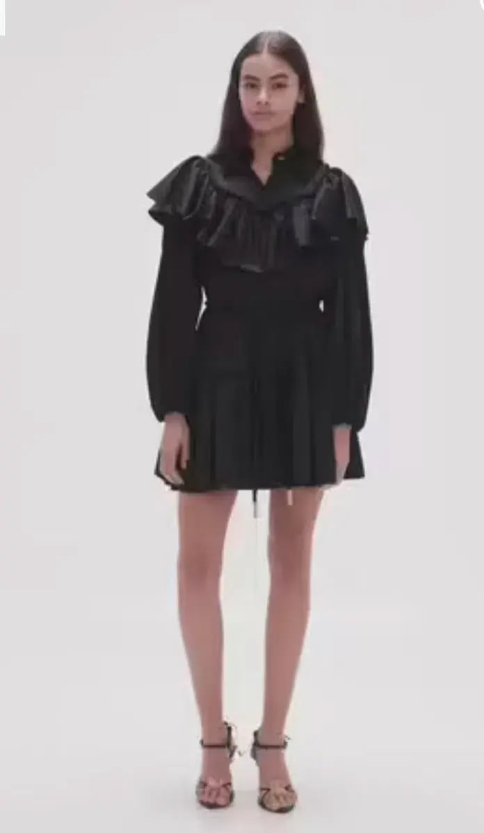 Aje Dahlia Flounce Long Sleeve Mini Dress in Black Size 12 photo 5
