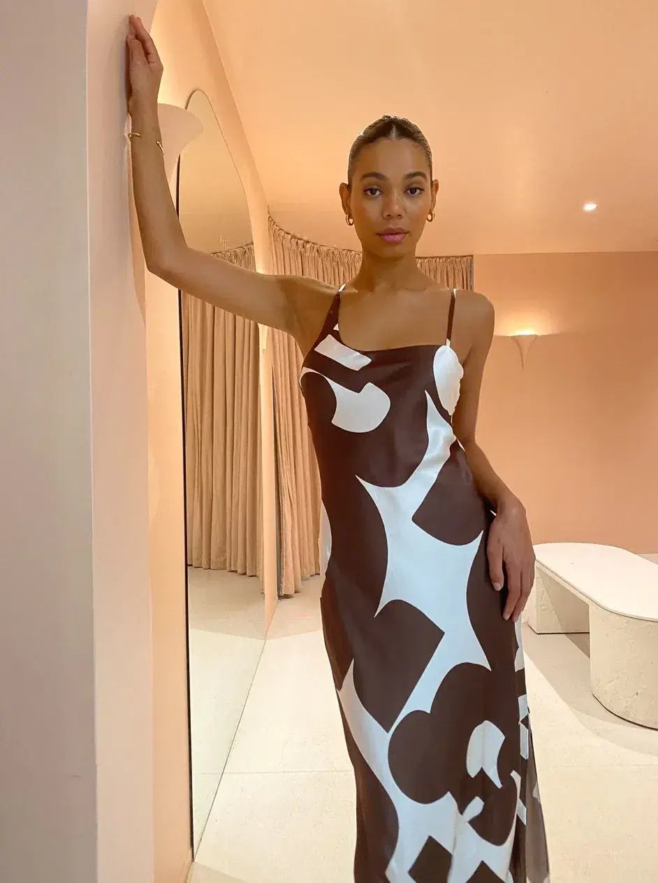Sir the Label Julien Asymmetric Slip in Abstract Chocolate Size 6 photo 2
