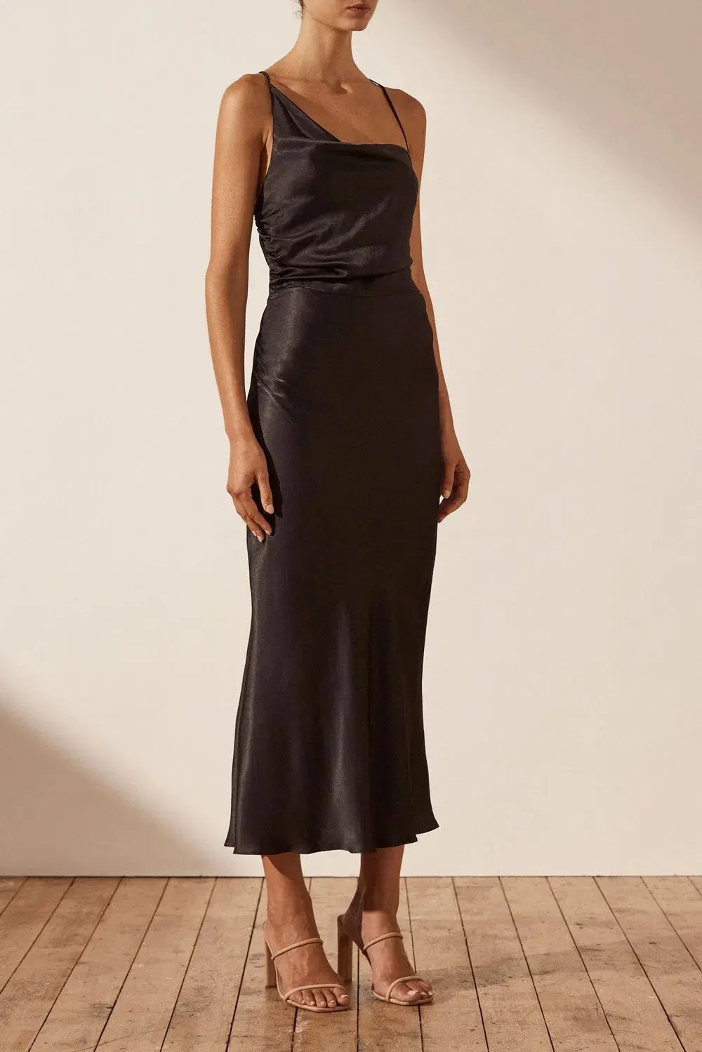 Shona Joy La Lune Asymmetrical Bias Cow Midi Dress Black Size 6 photo 2