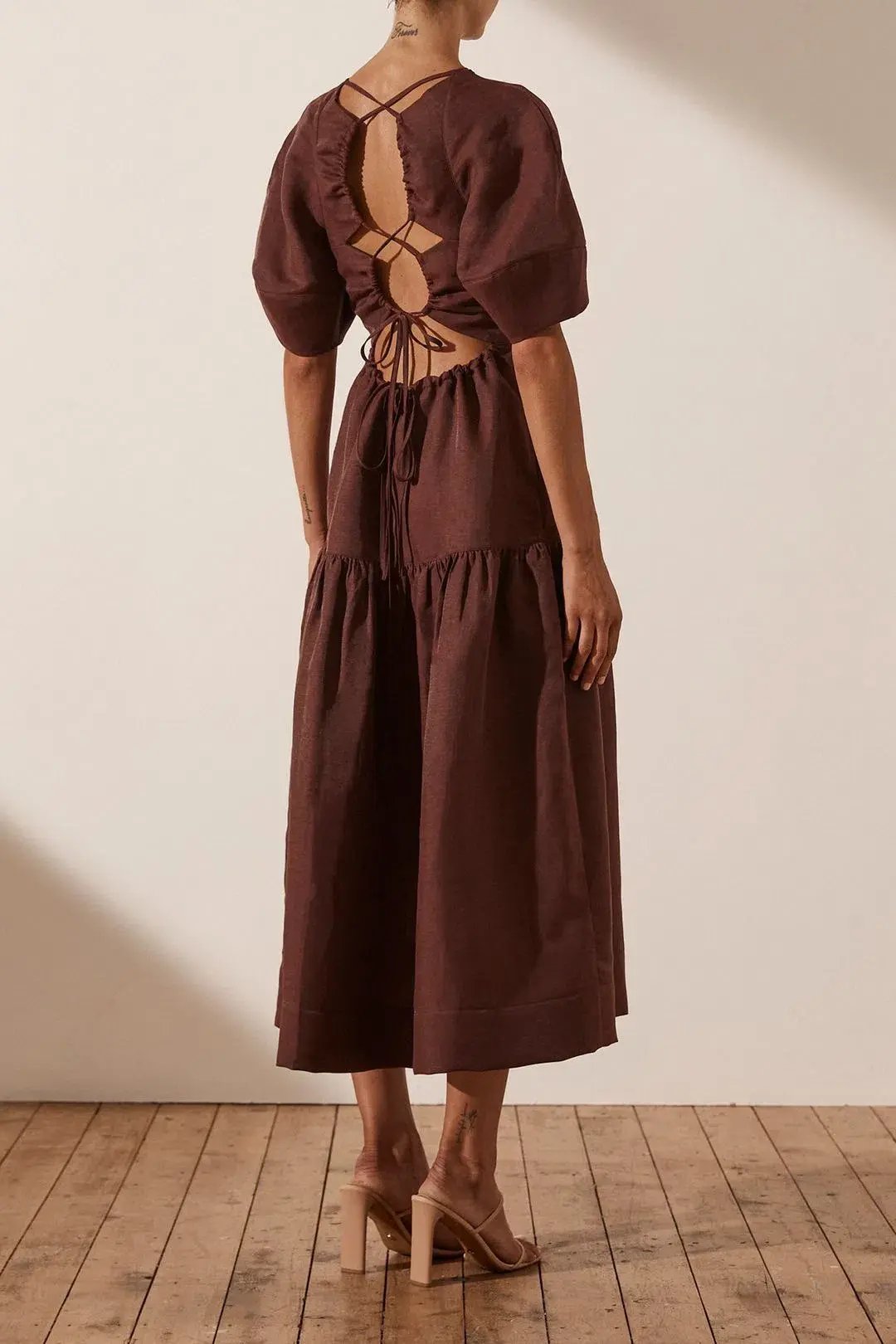 Shona Joy Marlene Open Back Midi Dress in Chocolate Size 10 / M photo 2