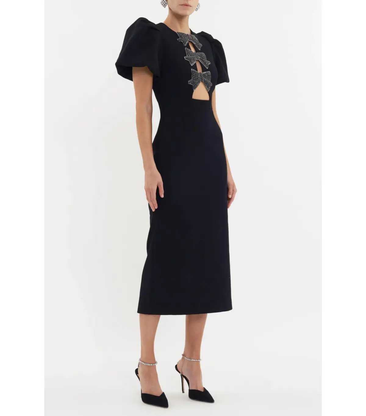 Rebecca Vallance Eliana Puff Sleeve Midi Dress Black Size AU 12 photo 2