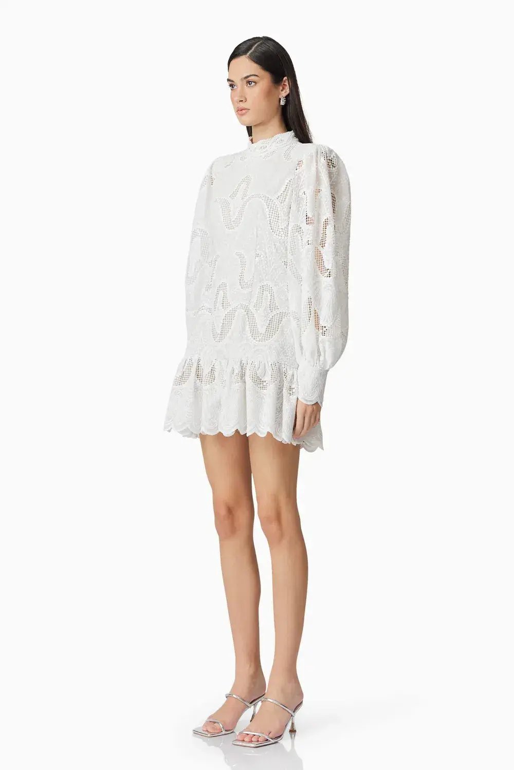Elliatt Eliza Long Sleeve Mini Dress White Size 14 photo 5