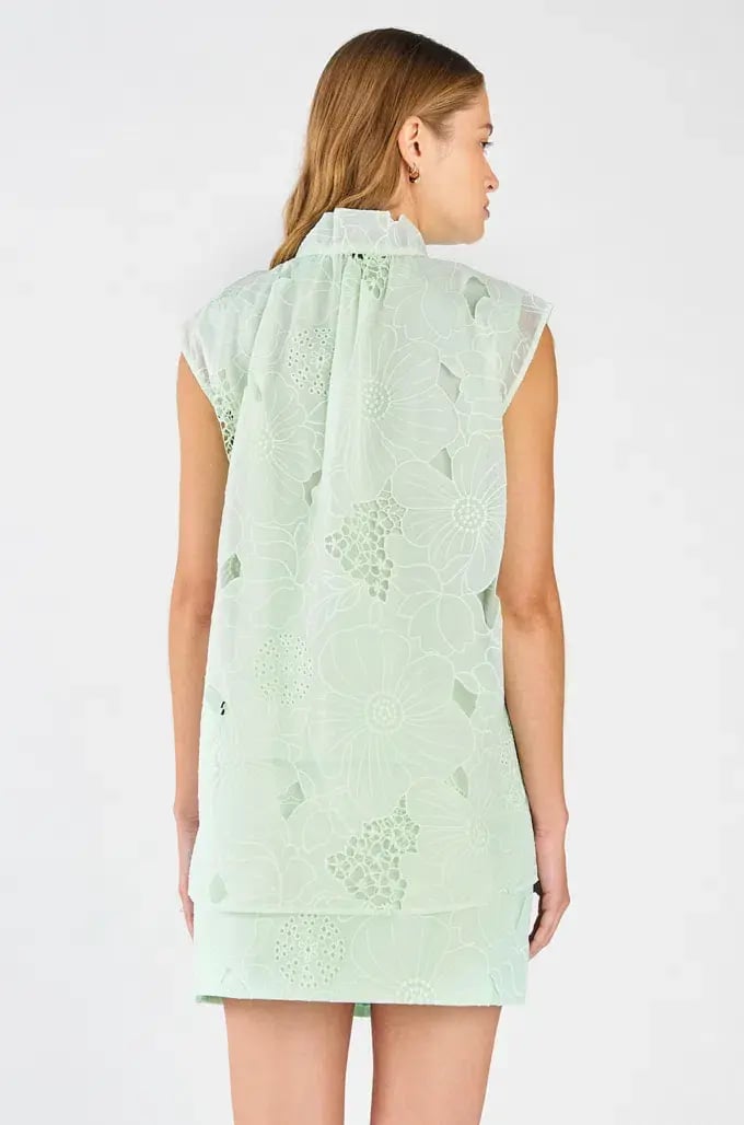 Oroton Tie Neck Lace Top Size AU 8 & Lace Mini Skirt Size AU 10 Set Sea Spray photo 3