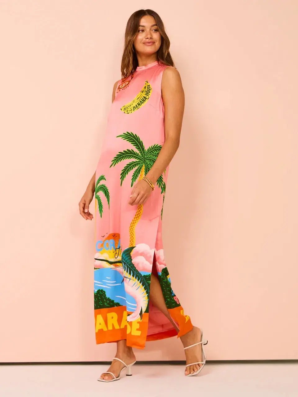 Alemais Paradiso Silk Midi Dress Pink Multi Size 10 AU photo 8