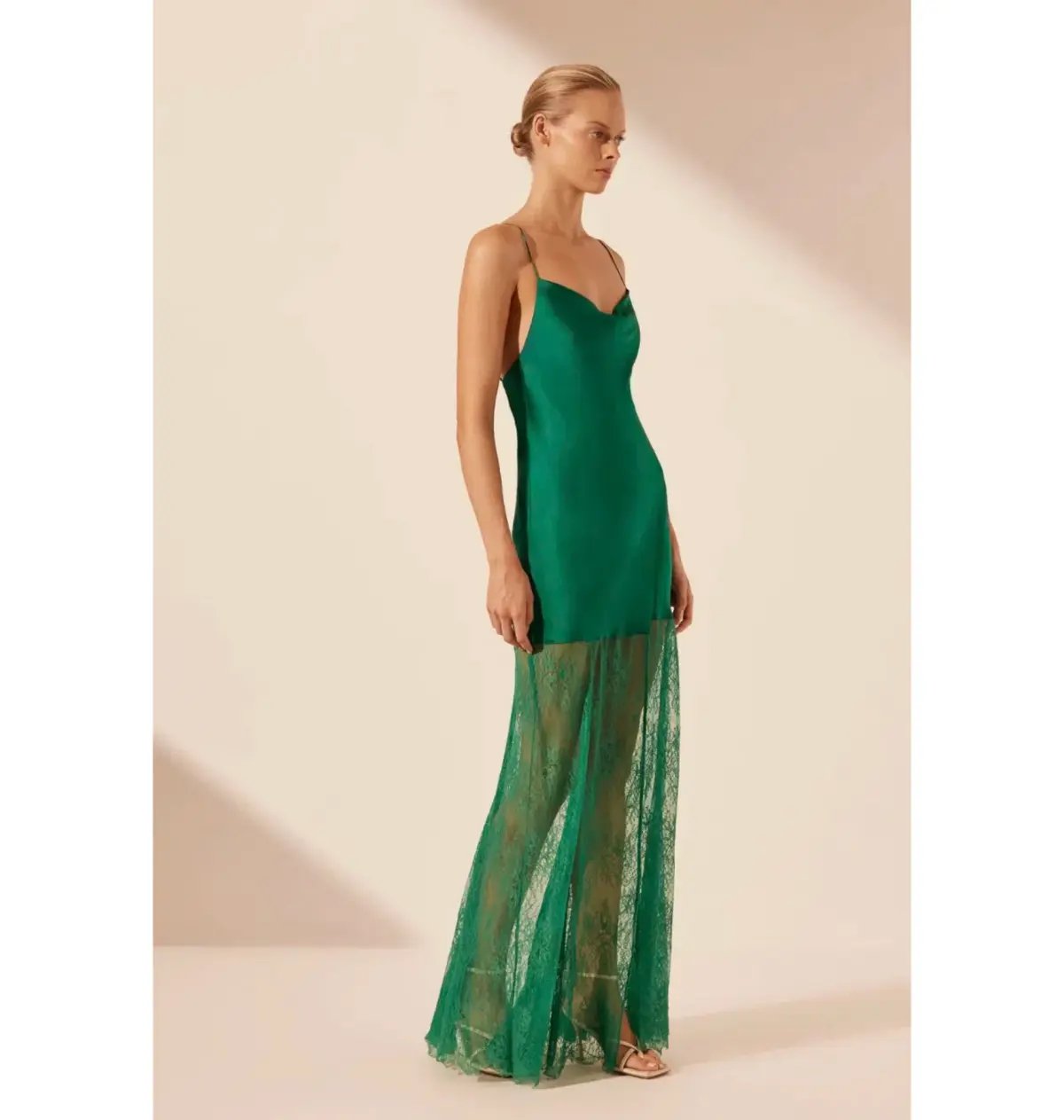 Shona Joy Elle Silk Lace Cowl Maxi Dress Emerald Green Size AU 8 photo 2
