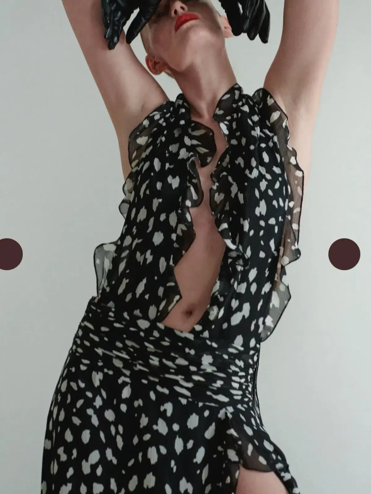 Leam Almes Dalmatian Print Chiffon Dress with Side Slit size 36 photo 3