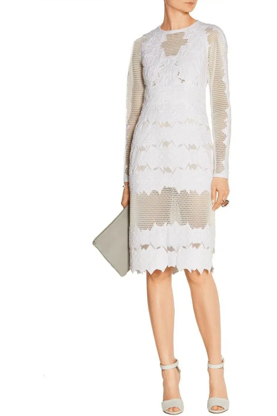 Jonathan Simkhai Burnout Brocade Long Sleeve Dress White Size 8 photo 2