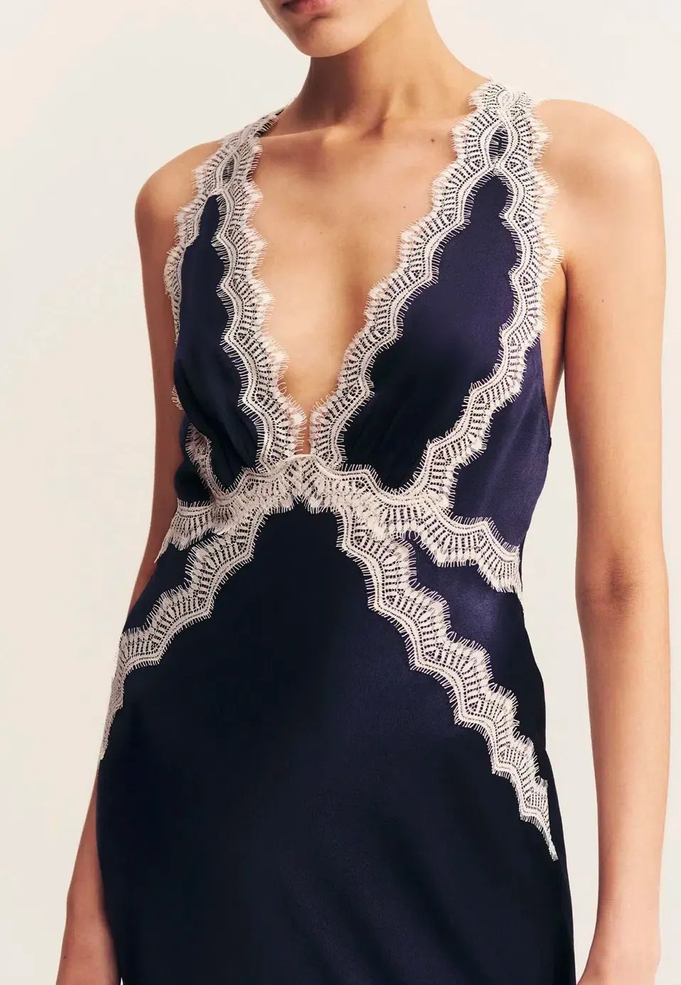 Shona Joy Camille Lace Cross Back Midi Dress in Deep Midnight/Ivory Size 6 photo 3