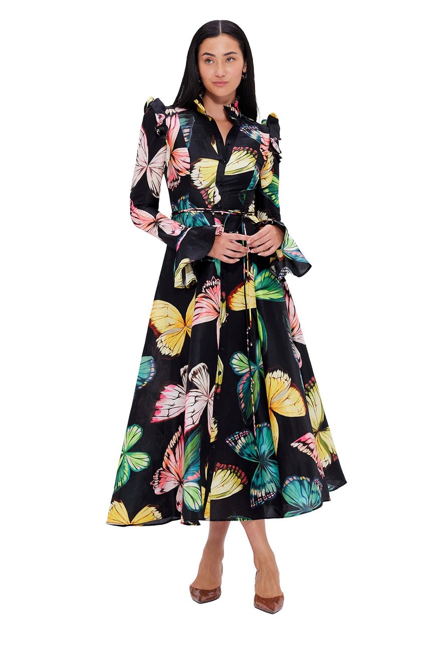 Leo Lin Katrina Butterfly Sleeve Midi Dress - Papillon Print in Black photo 2
