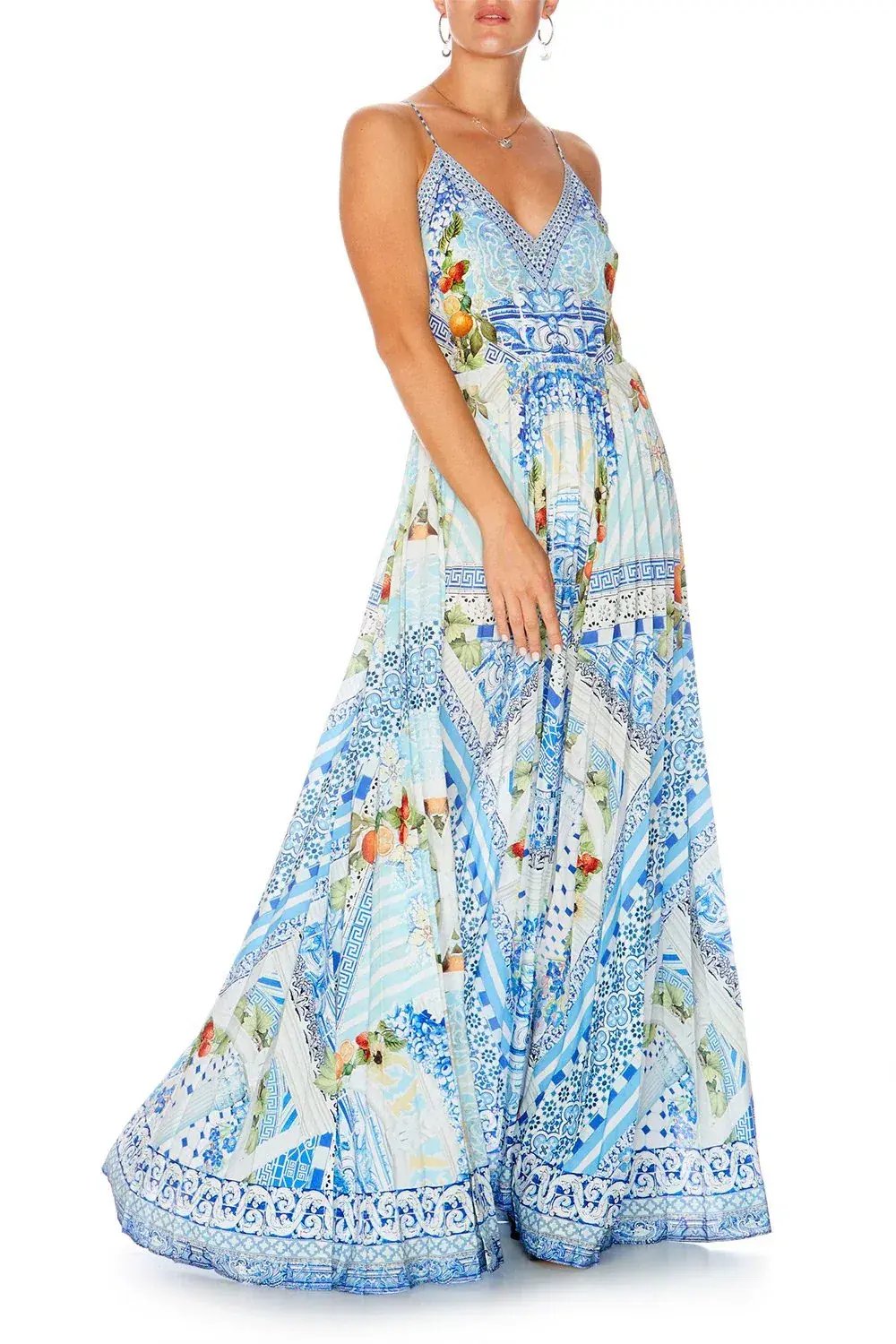 Camilla A Night To Remember Crystal Embellished Printed Blue Silk Maxi Dress Size M / AU 12 photo 4