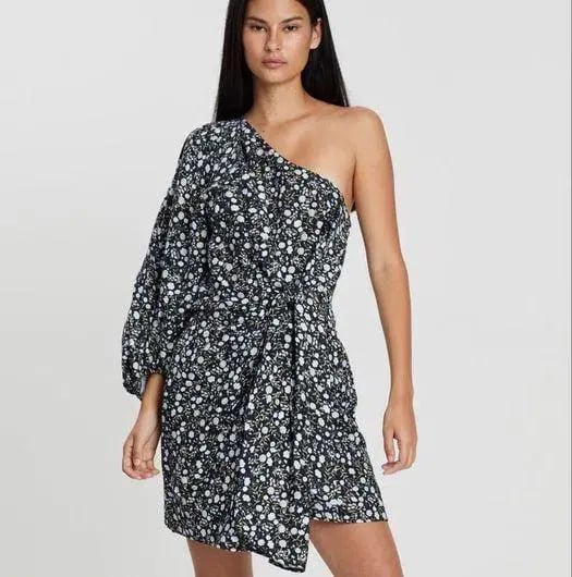 Shona Joy Parker One Shoulder Draped Mini Dress Print Size 8 photo 2