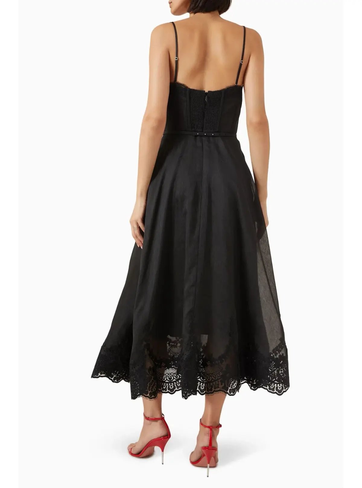 Zimmermann Hypnotic Lace Trim Midi Gown in Black Size 2 / AU 12 photo 3