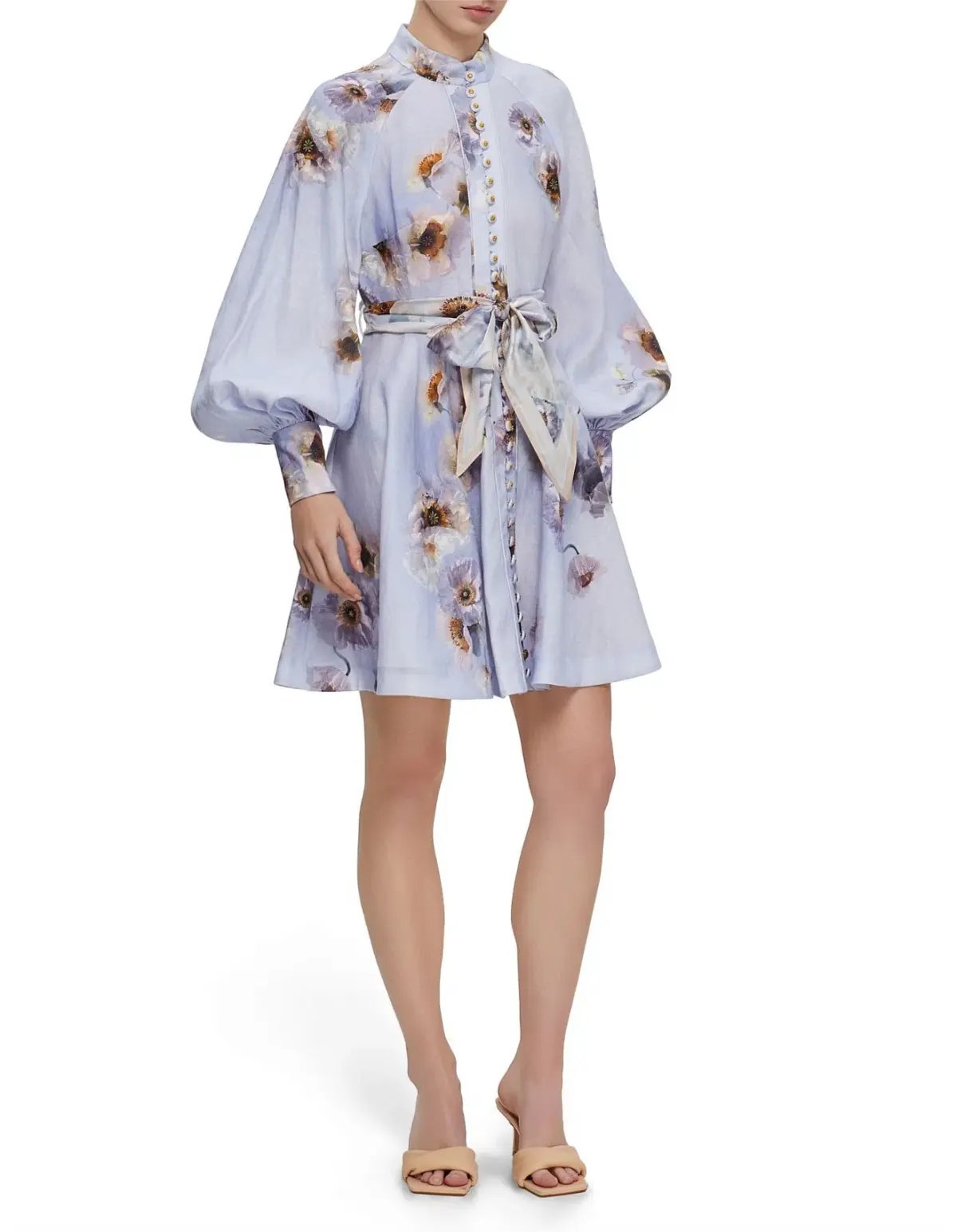 Zimmermann Hypnotic floral linen lilac poppy shirt dress size 3 au 14 photo 4