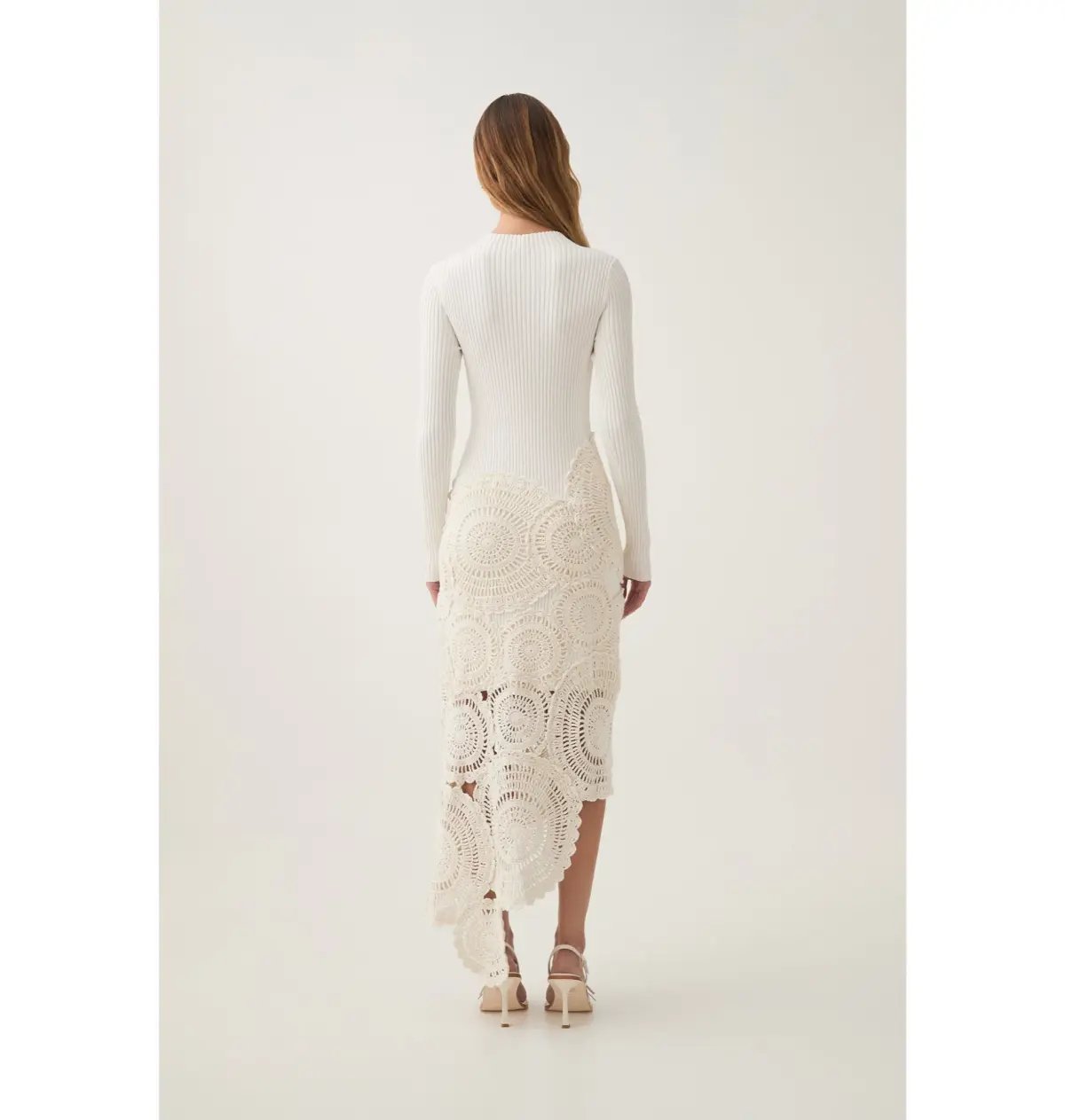 Aje Mosaic Crochet Midi Dress Ivory Size Small / AU 8 photo 4