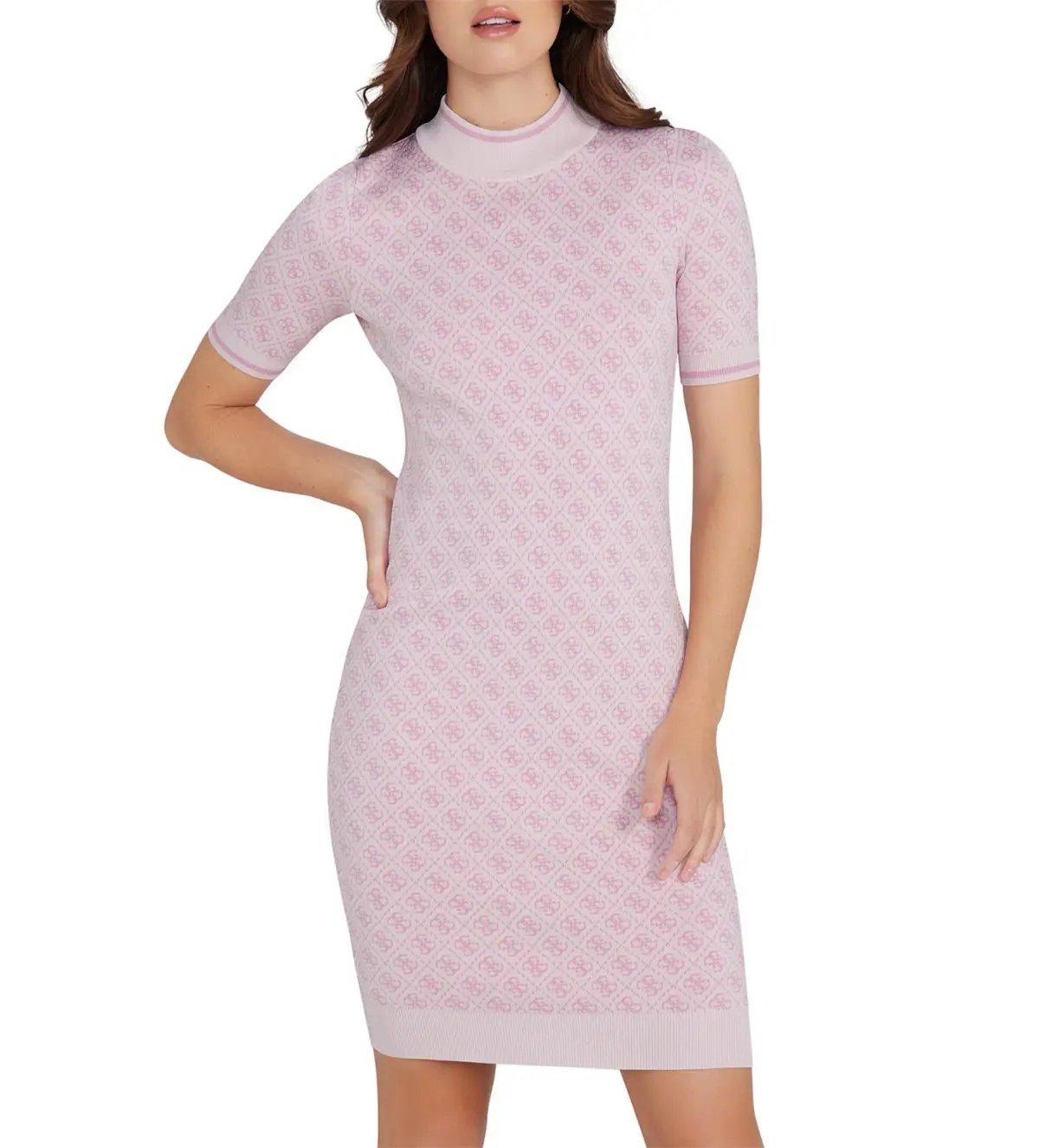 Guess Short Sleeve Lise 4G Logo Sweater Mini Dress Pink & Lilac Cream Combo Size 12/M photo 2
