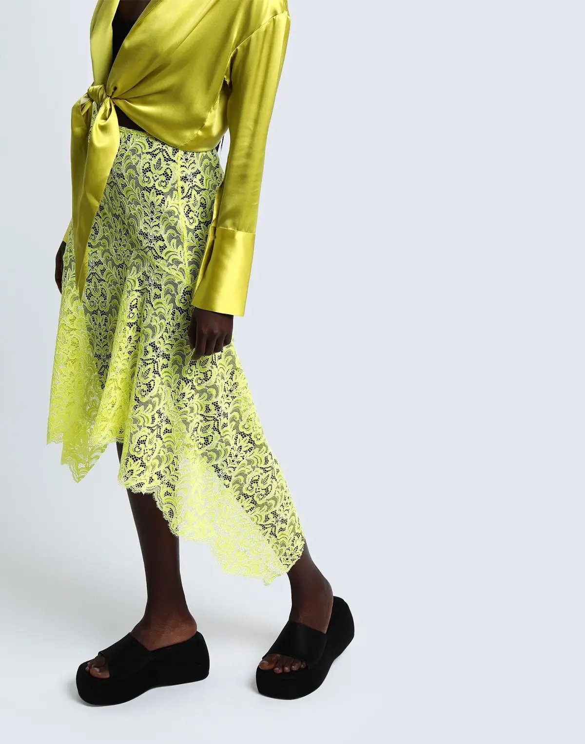 Marques Almeida Lace Layered Midi Skirt Yellow Black Size 10 photo 2