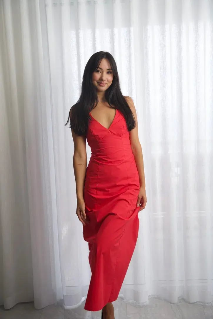 Kookaï Poplin Vee Halter Dress In Candy Red Size 34 / AU 6 photo 3