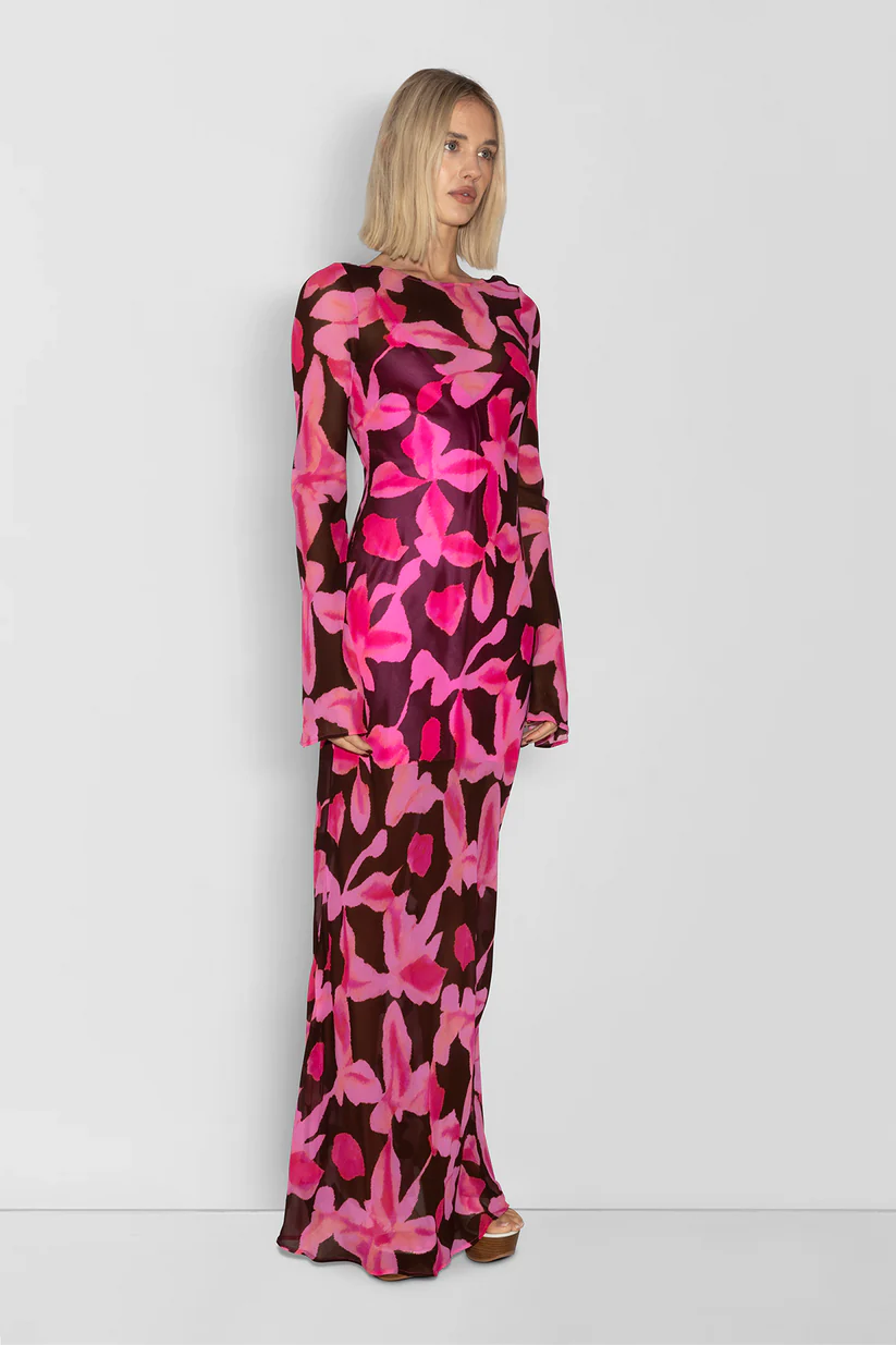 The Wolf Gang Lottie Maxi Dress - Pink Chocolate Floral photo 4