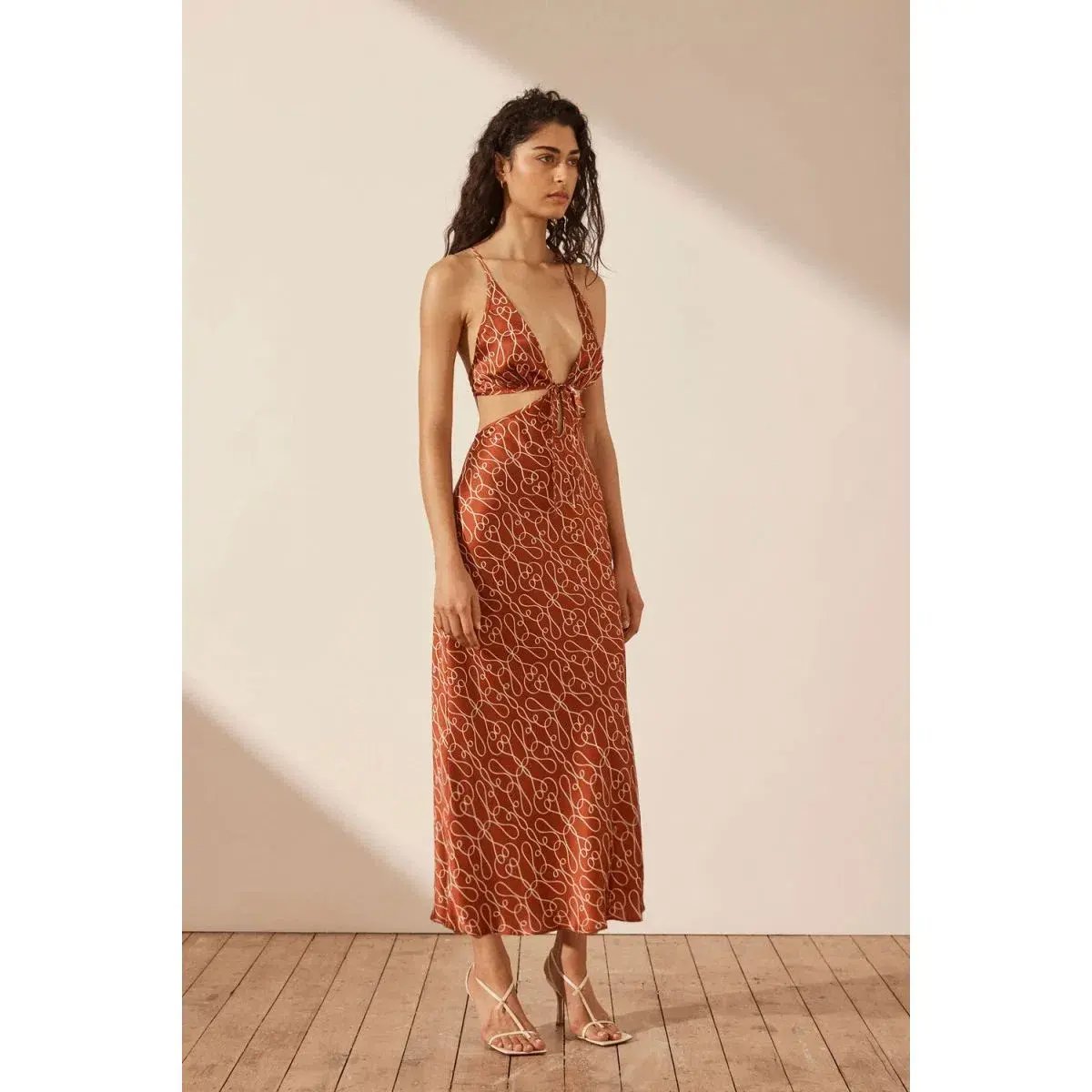 Shona Joy Artisti Silk Cut Out Tie Back Midi Dress Print Size 6 photo 5
