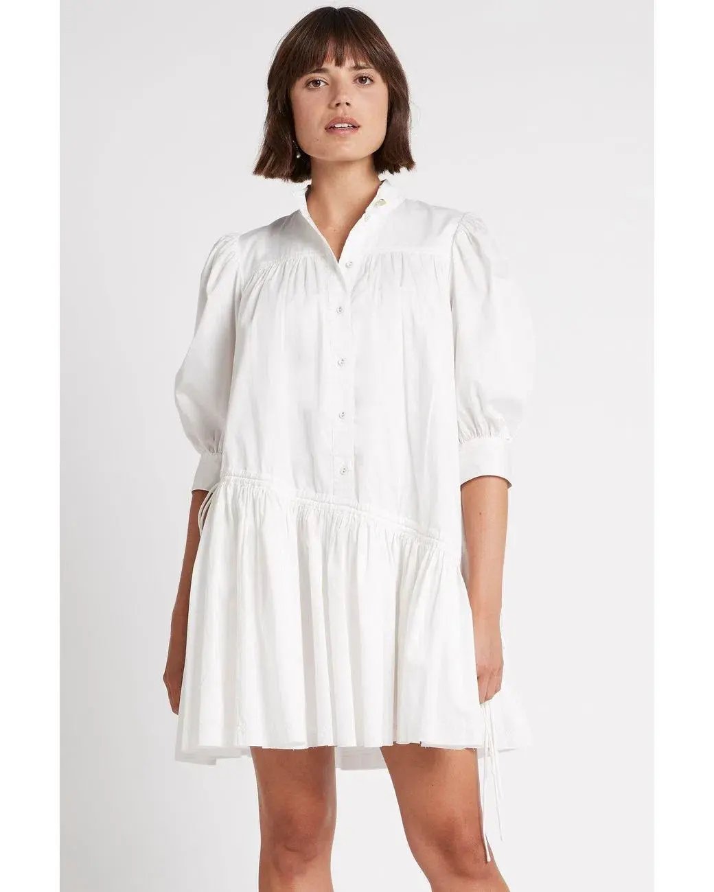 Aje Frequency Drawstring Smock Dress Ivory Size 10 photo 2