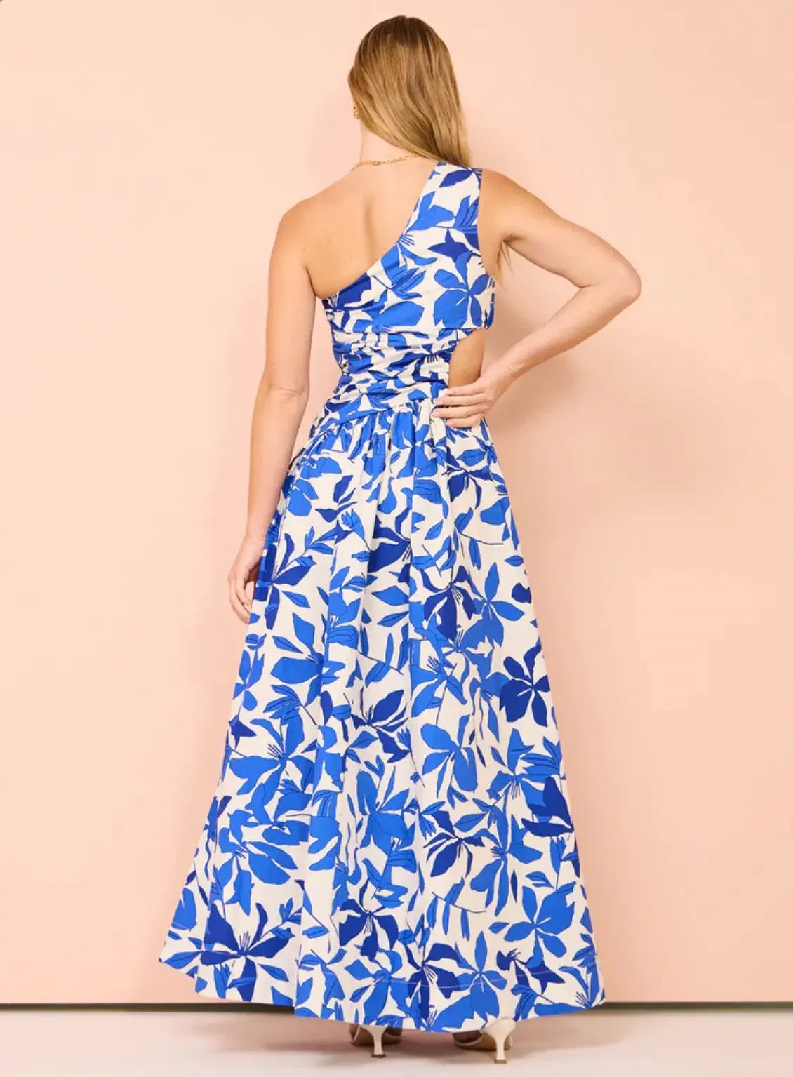 Shona Joy Bleue Asymmetrical Cut Out Maxi Dress Ivory/Aqua Size 10 photo 3
