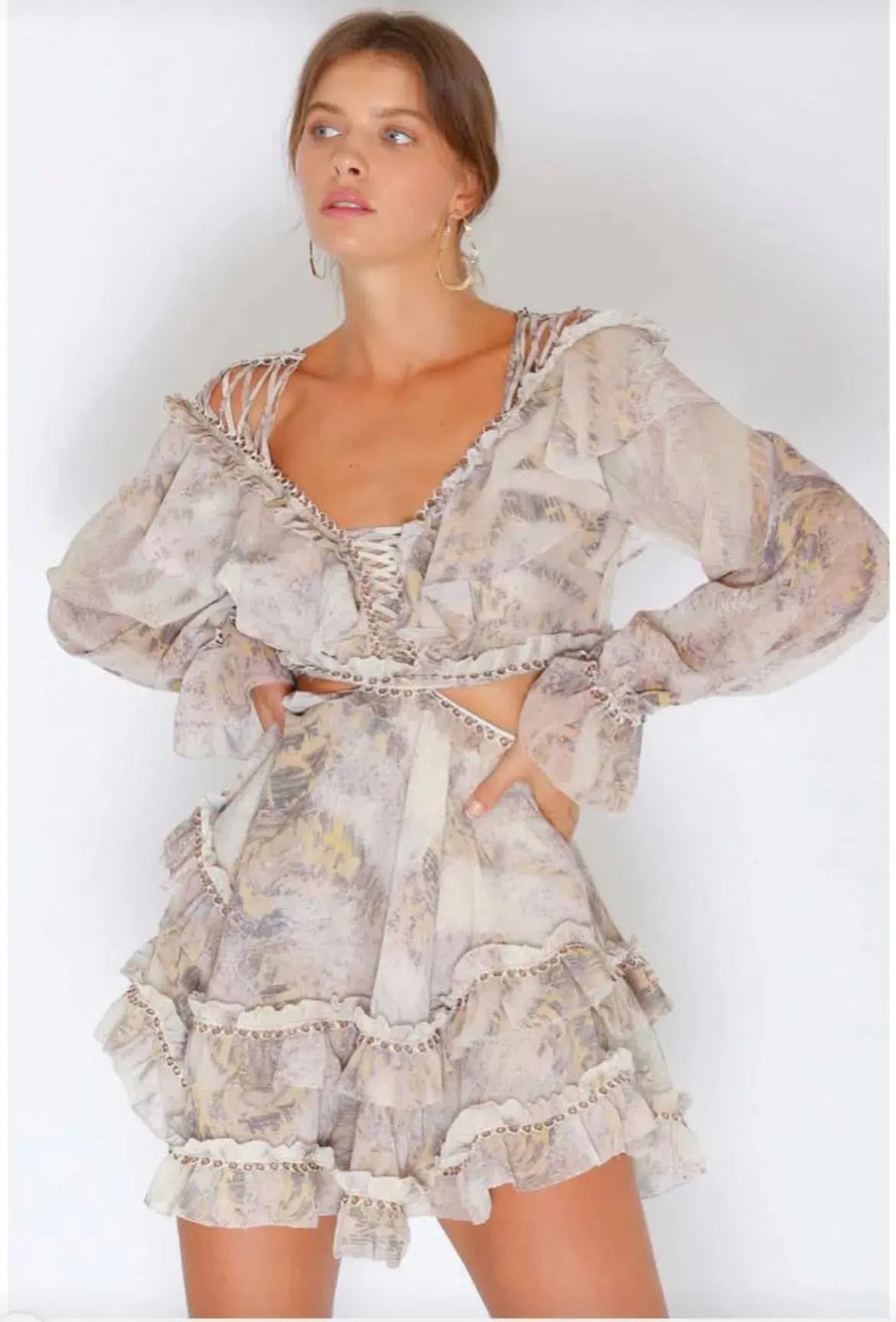 IXIAH Masaai Long Sleeve Cut Out Mini Dress Print Size 8 photo 2