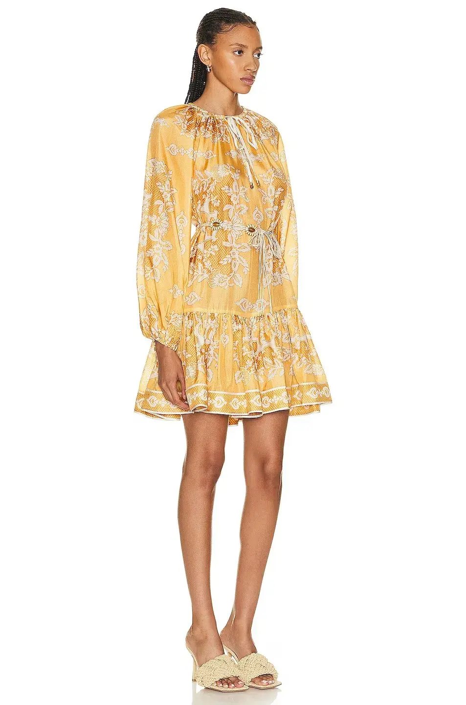 Zimmermann Raie Tiered Billow Mini Dress Gold Damask Size 0/Au 8 photo 2
