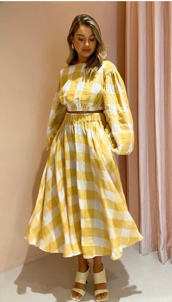 Acler Sutherland Top and Skirt Set Canary Check Size 12 photo 4