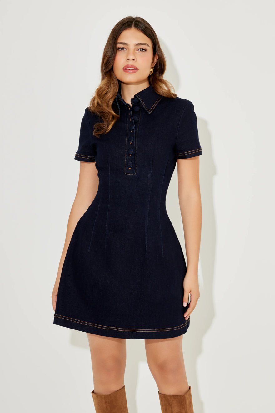 Odd Muse The Ultimate Muse Denim Collared Mini Dress - Blue photo 2