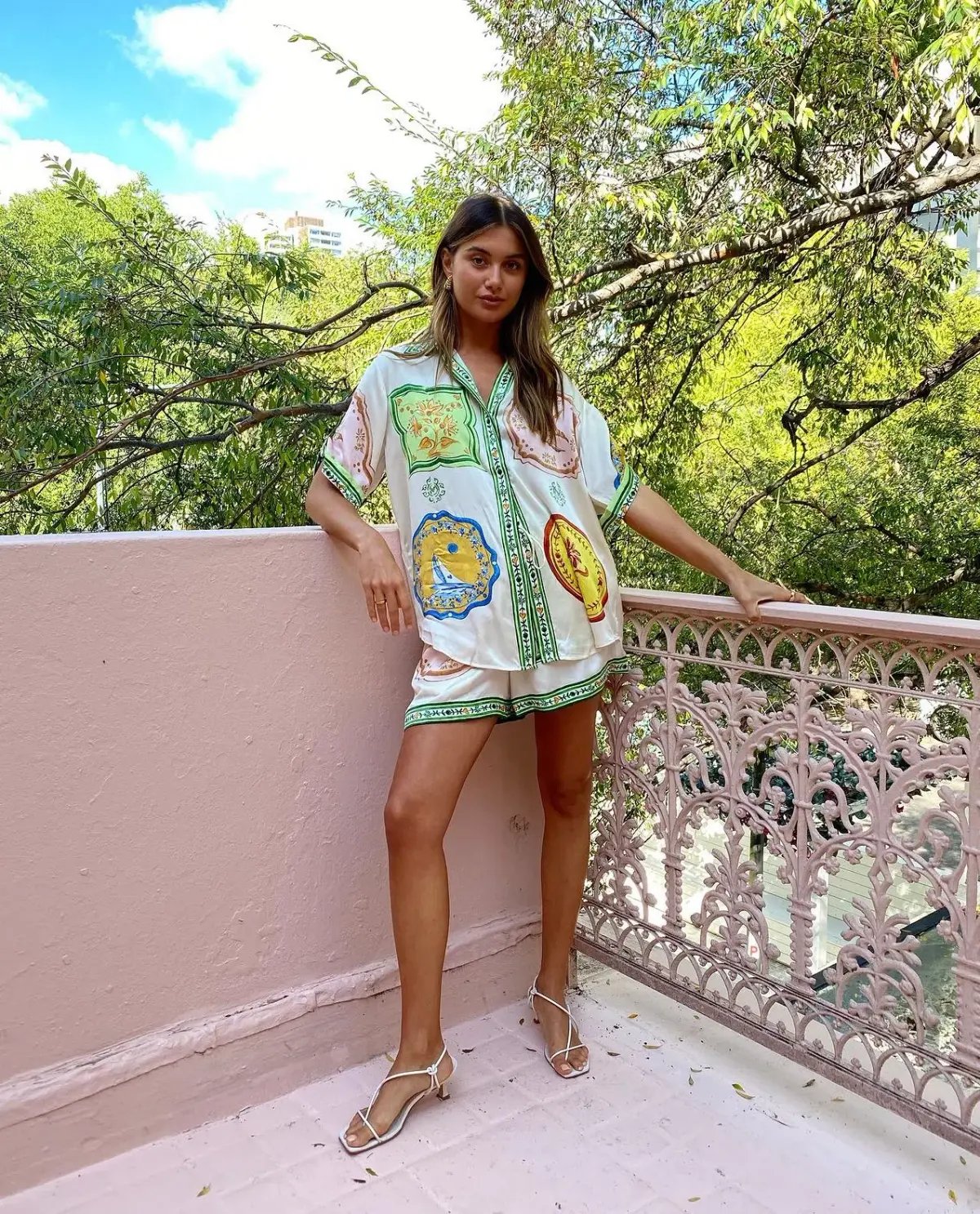 Alemais Porcelain Silk Shirt Size 8 and Short Size 10 Set Multi photo 2