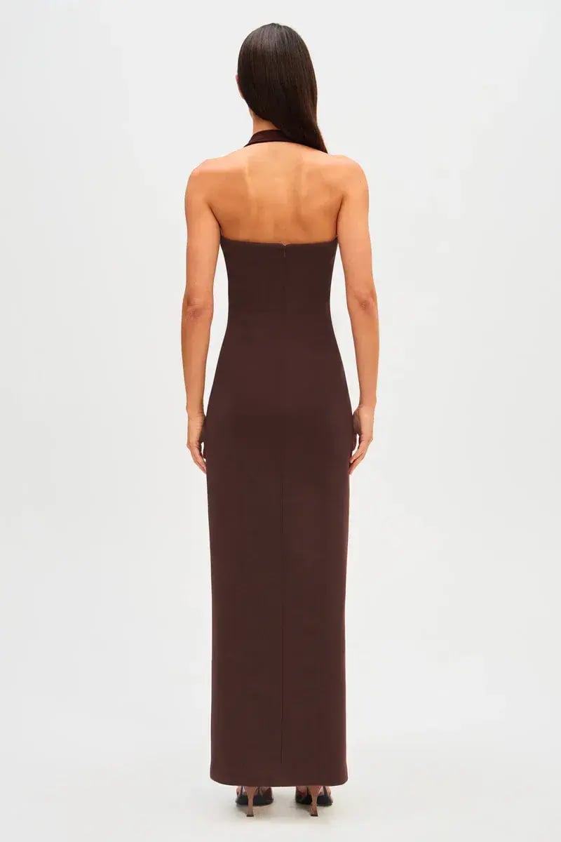 Misha Amora Crepe Maxi Dress Brown Size 10/M photo 3