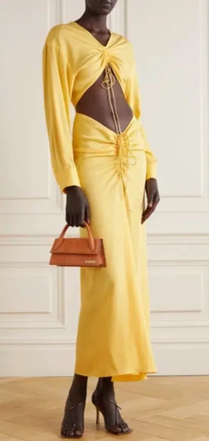 Christopher Esber Ruched Cutout Stretch Jersey Maxi Dress in Yellow Size AU 10 photo 3