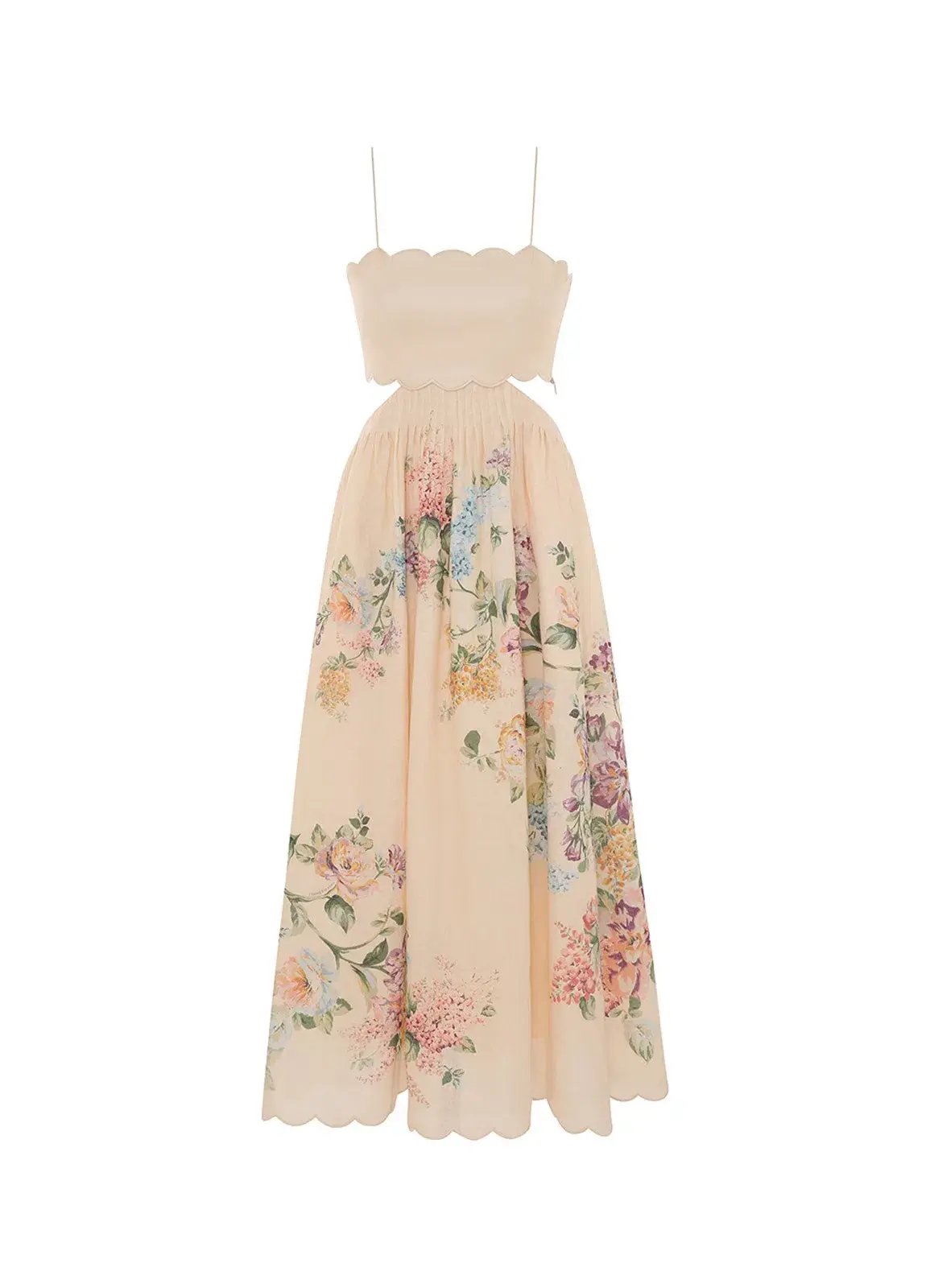 Zimmermann Halliday Scallop Midi Dress Cream Watercolour Floral Size 1 / AU 10 photo 4
