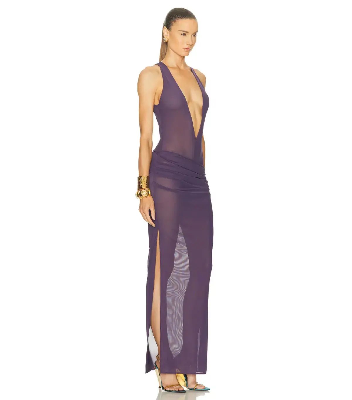 Alex Perry Tucked Halter Column Maxi Dress in Purple AU 8 photo 2