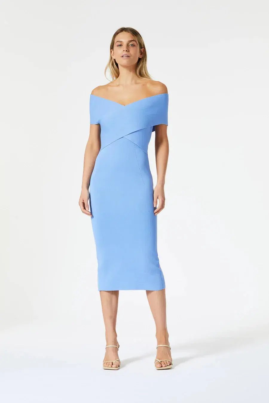 San Sloane Crossover Midi Dress Cornflower Blue Size XS photo 2