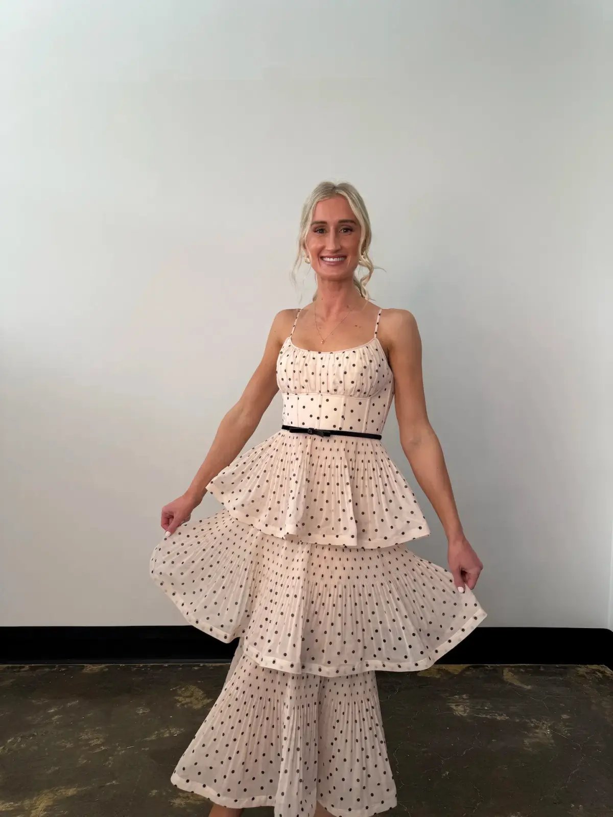 Zimmermann Pleated Tiered Midi Dress in Cream Black Polka Dot Size 1/AU10 photo 4