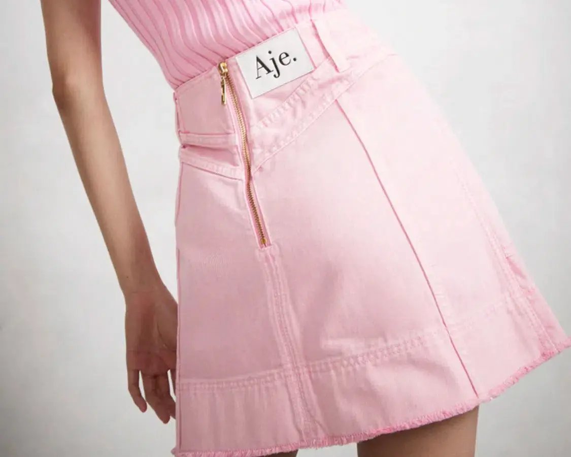 Aje Triada Denim Mini Skirt Bon Bon Pink Size 8 photo 2