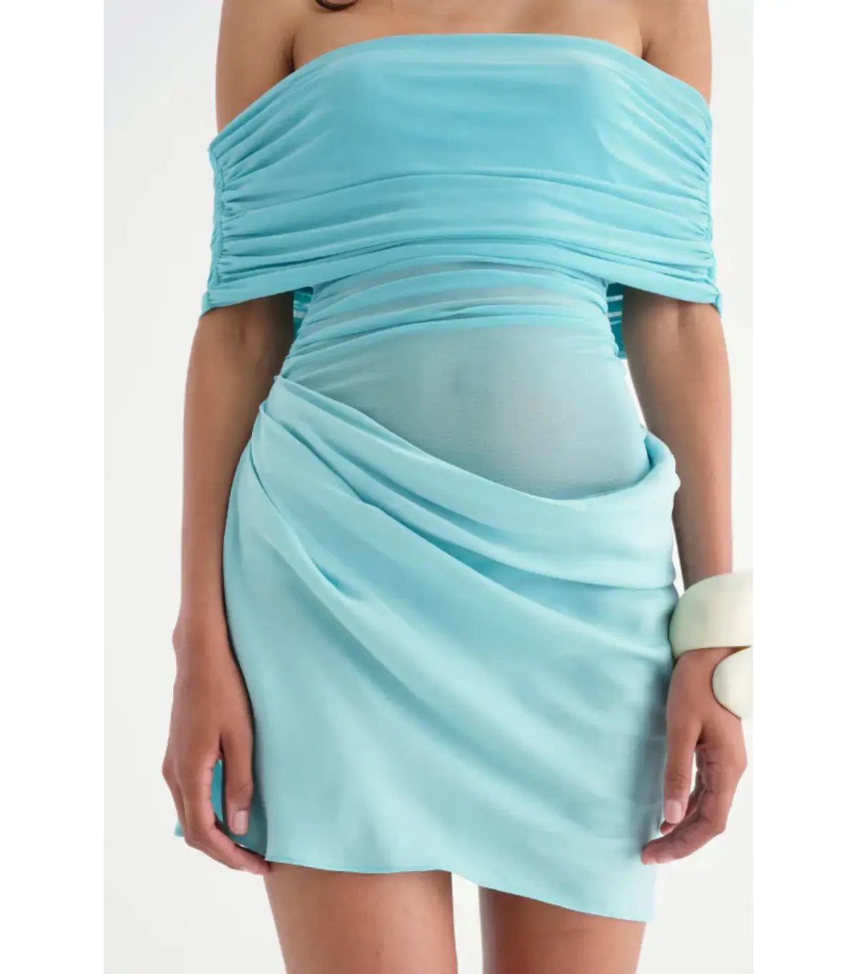 Benni Nico Off Shoulder Mini Dress in Aquamarine Size AU 6 photo 2