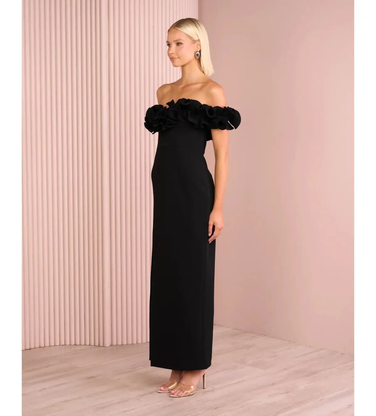 Azzurielle Farley Frill Off Shoulder Gown Black Size 8 photo 4