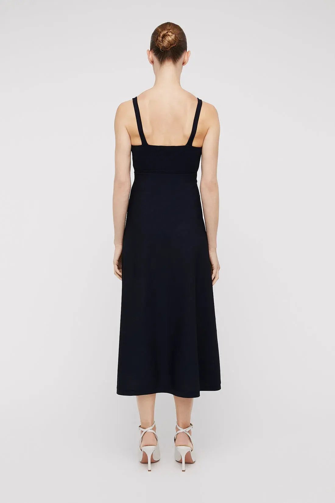 Scanlan Theodore Crepe Knit Square Neck Dress Navy Size M/AU 10 photo 2
