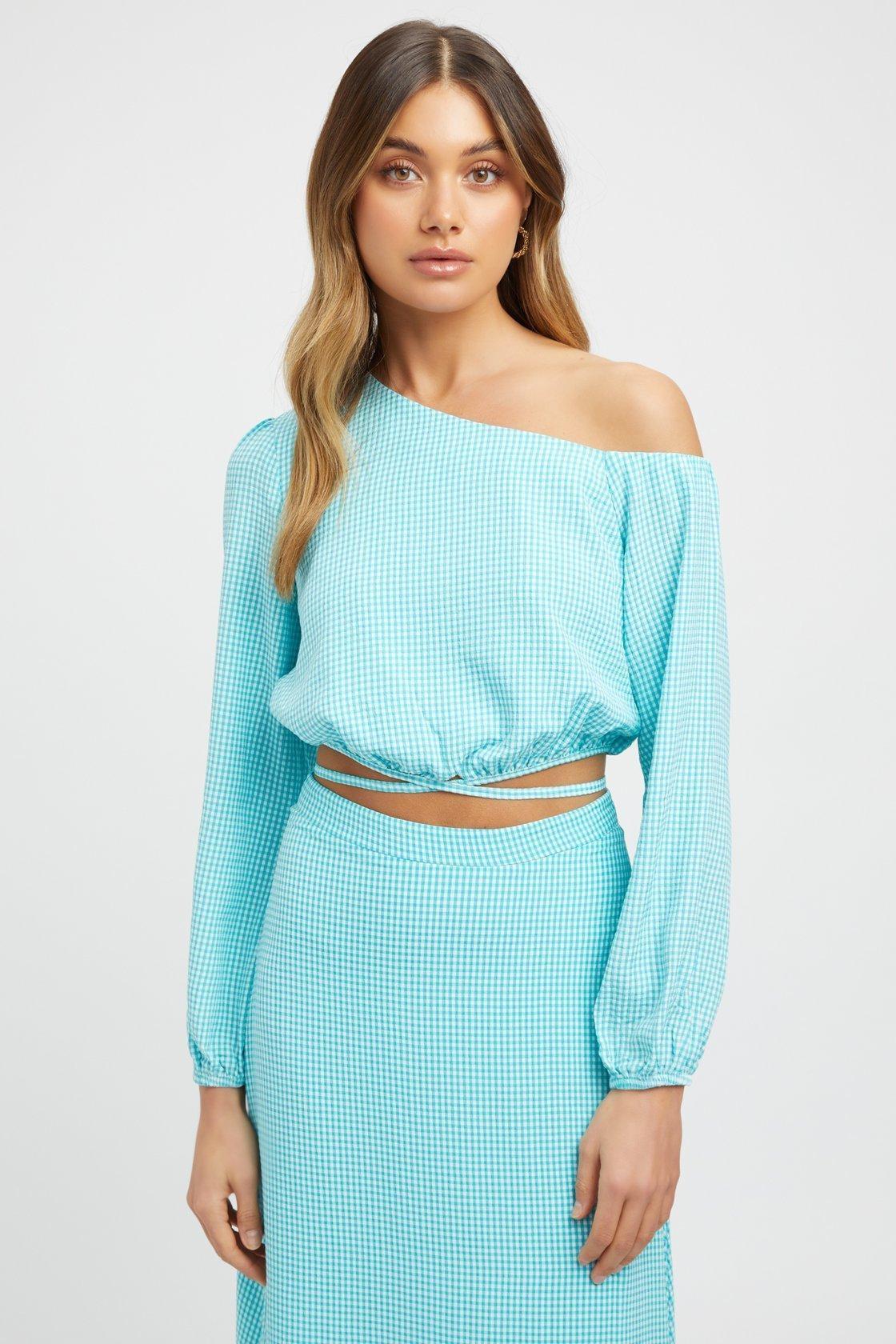 Kookai Brady Long Sleeve Top & Midi Skirt Set Blue Size 8 photo 3