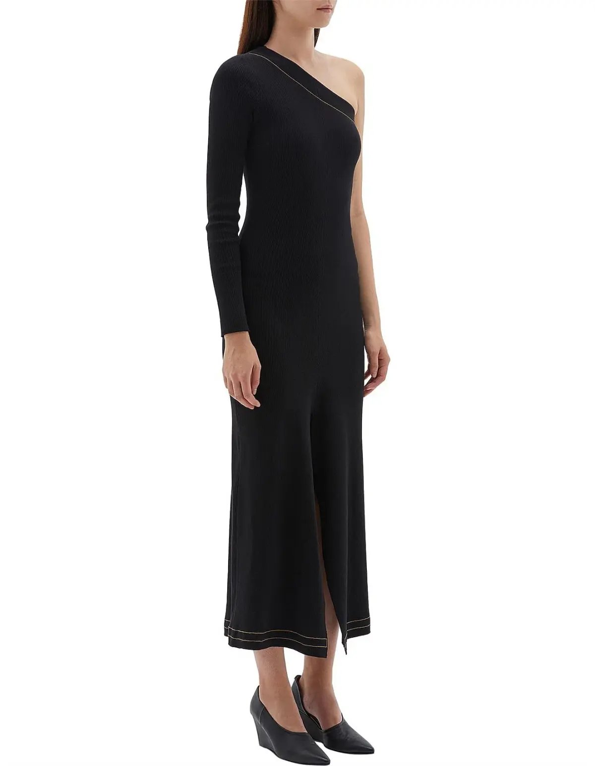 Bassike Asymmetrical One Shoulder Dress Black Size 4 photo 2