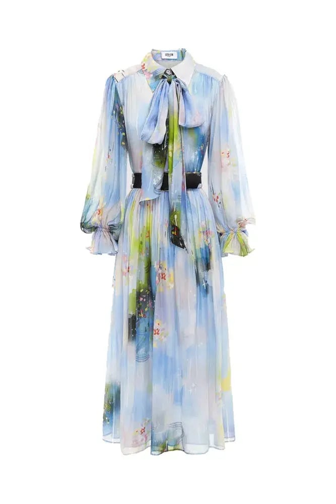 Leo Lin Cassie Tie Neck Midi Dress Willow Print Size 6 photo 3