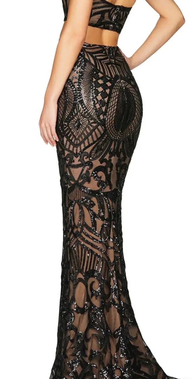 Nookie Mon Cherie Sequin Crop Top and Maxi Skirt Set Black Size S / AU 8 photo 2